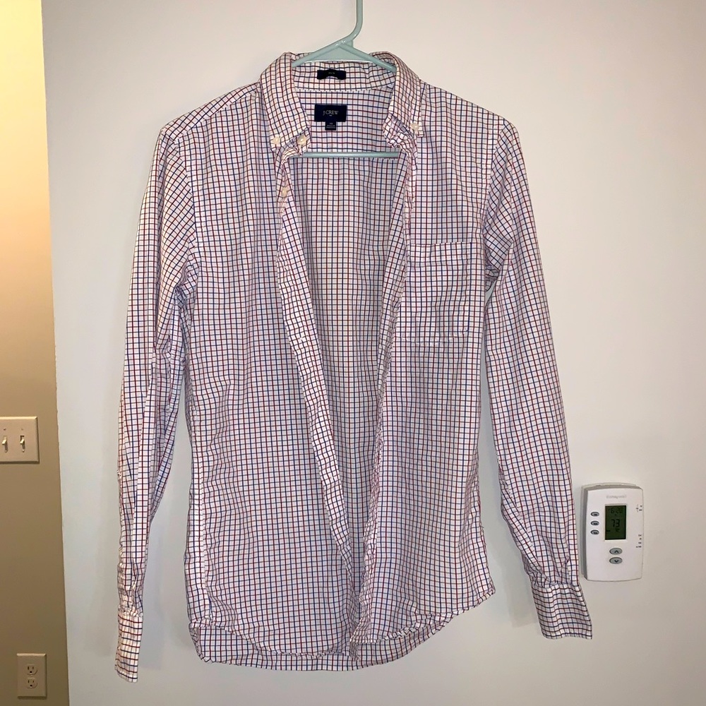 XS Men’s Long Sleeved J. Crew Red White and Blue Button Up - Slim Fit